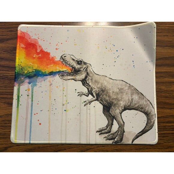 Tyrannosaurus Rex Dinosaur Rainbow Mousepad Non-Slip Rubber - Picture 6 of 7